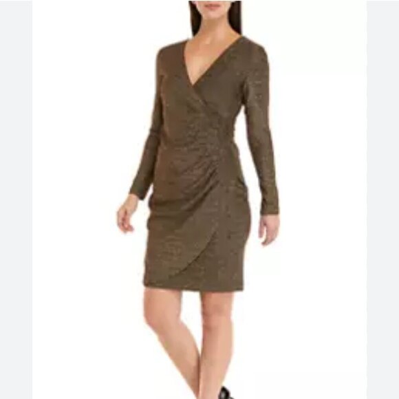 DKNY V-Neck Side Ruched Metallic-Dot Dress sz 6 - Picture 8 of 10